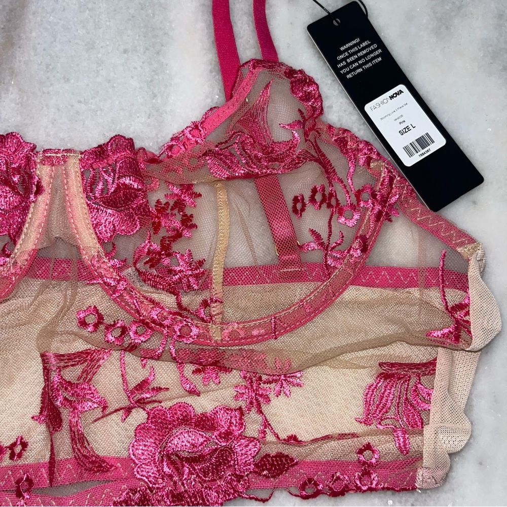 2 piece Lace crop top & thong set Pink & Nude Size L NWT - Picture 5 of 6